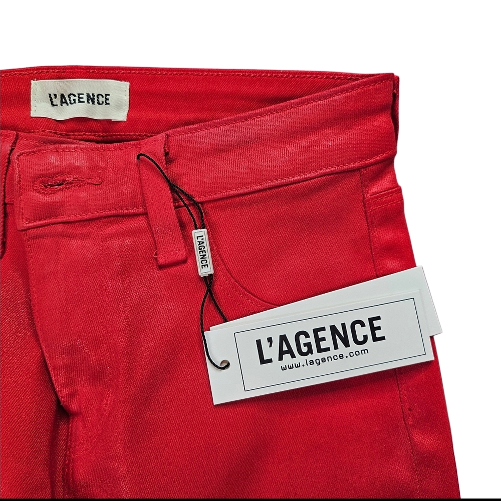 NWT. L'AGENCE Ruth Highrise Coated Straight Jeans In Lava Red - Picture 10 of 13
